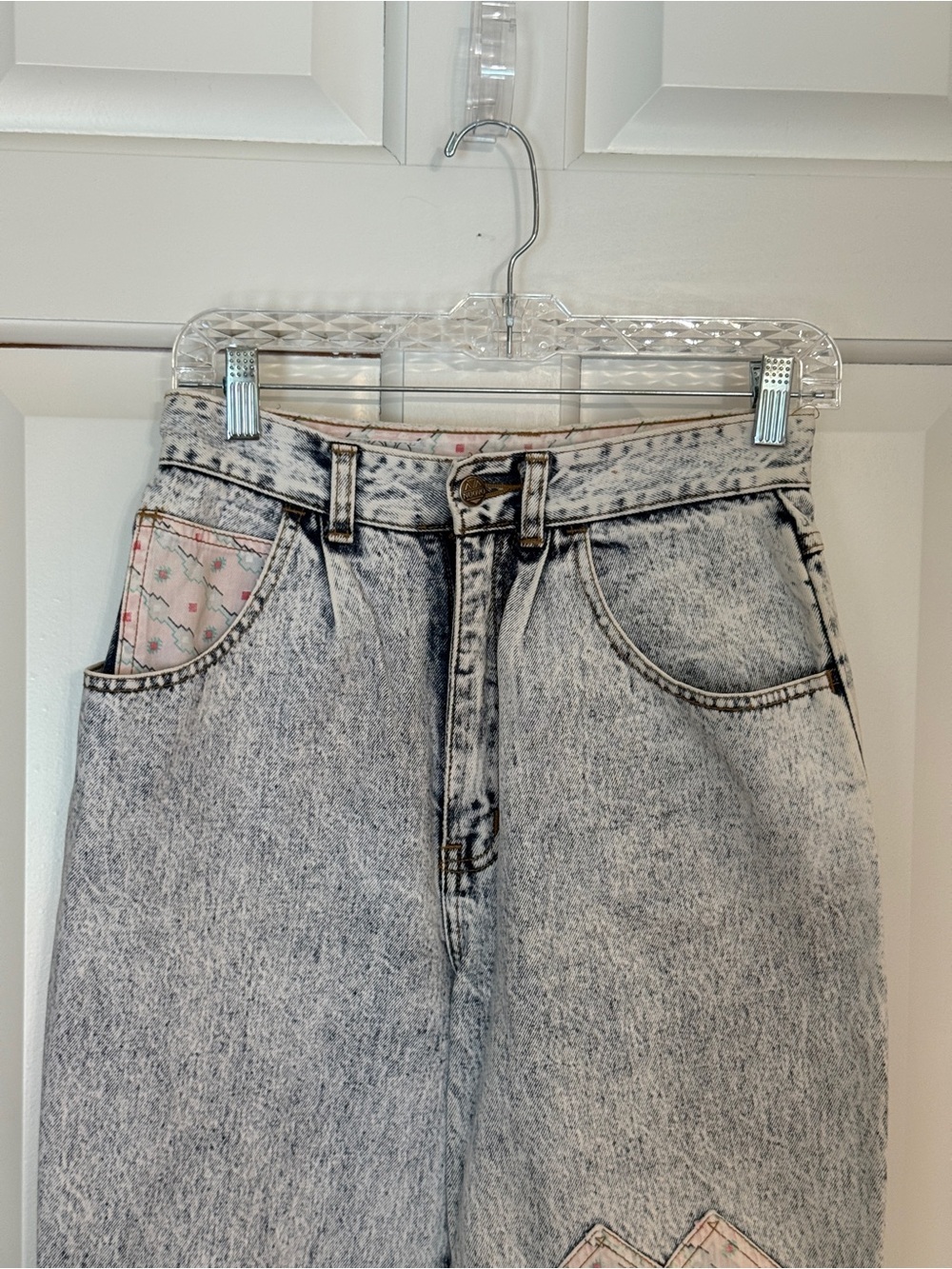 Vintage Nuovo Industrie Acid Wash Mom Jeans Pink Trim Cuffed Denim 25396 - Picture 5 of 15